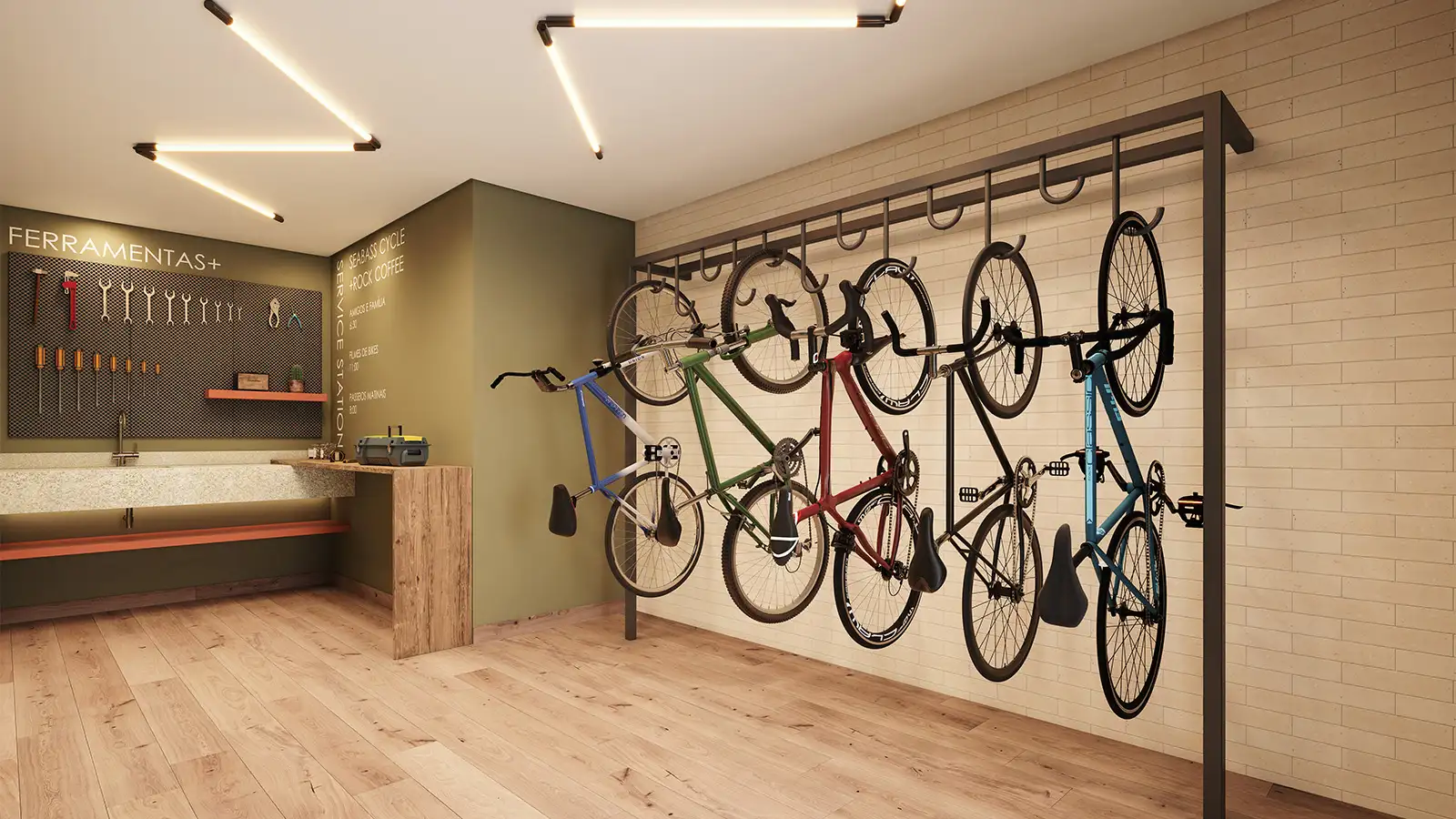 Perspectiva artística da oficina de bicicletas