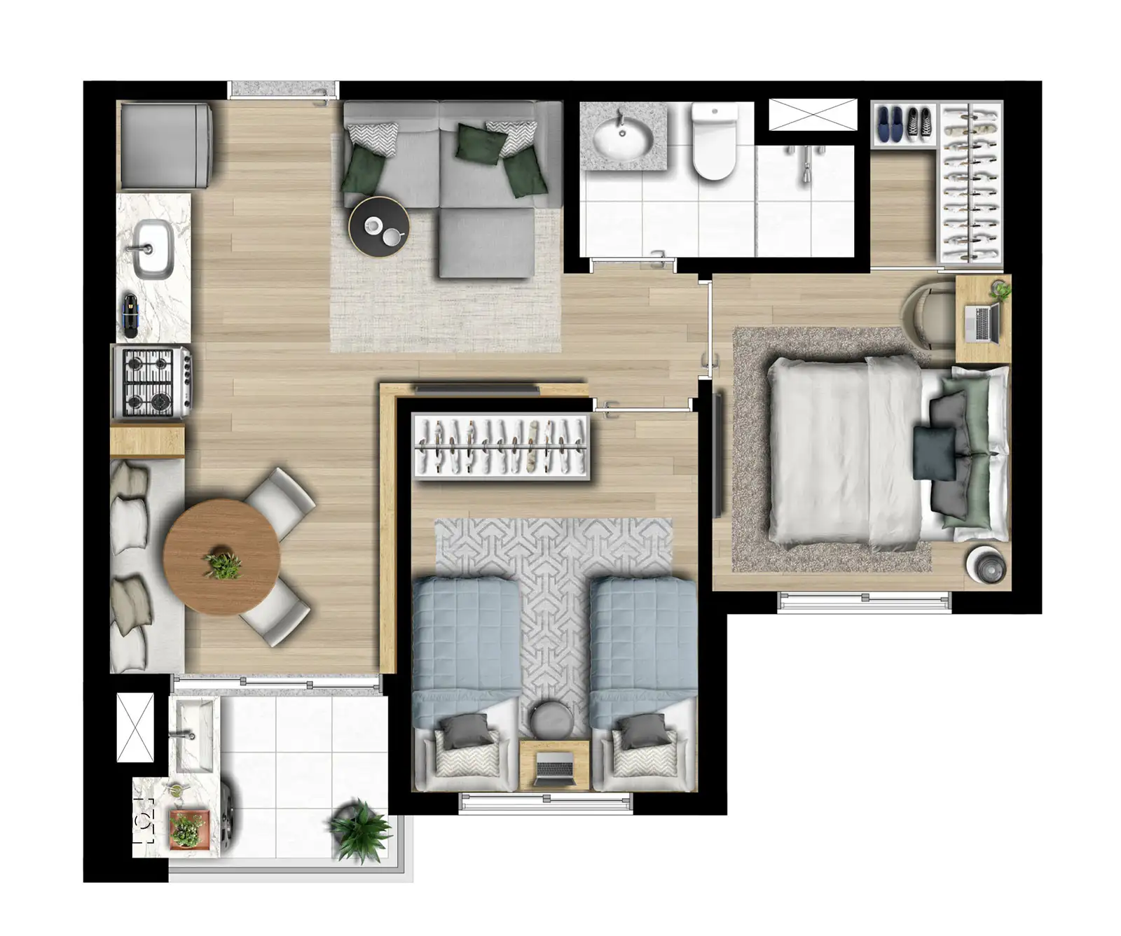 2 Dormitórios com closet e terraço